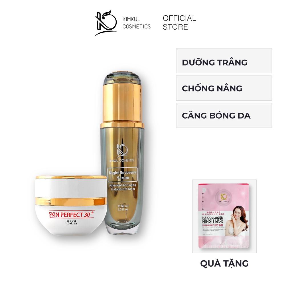 Bộ 2 sản phẩm chống lão hóa bảo vệ da KimKul gồm Serum Night Recovery và Perfect Skin 30+