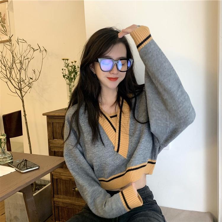 Áo Len Nữ Cổ Tim, Áo Len Crotop Kiểu Mới Phong Cách Thể Thao 2021