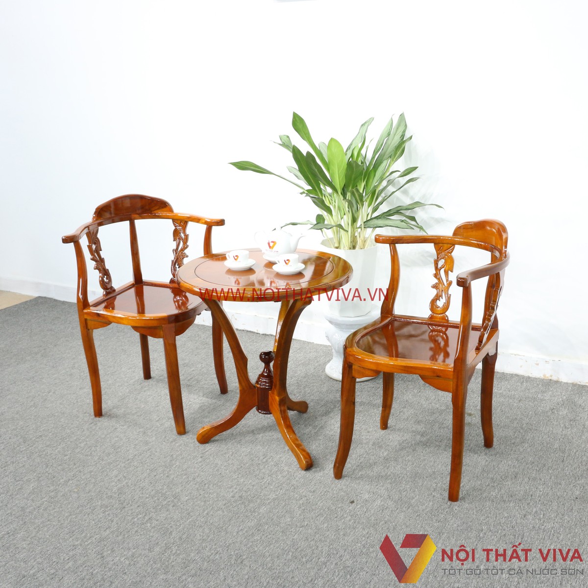 Bộ Bàn Trà 2 Ghế Gỗ Tràm Bông Vàng Màu Cánh Gián Đẹp Giá Rẻ