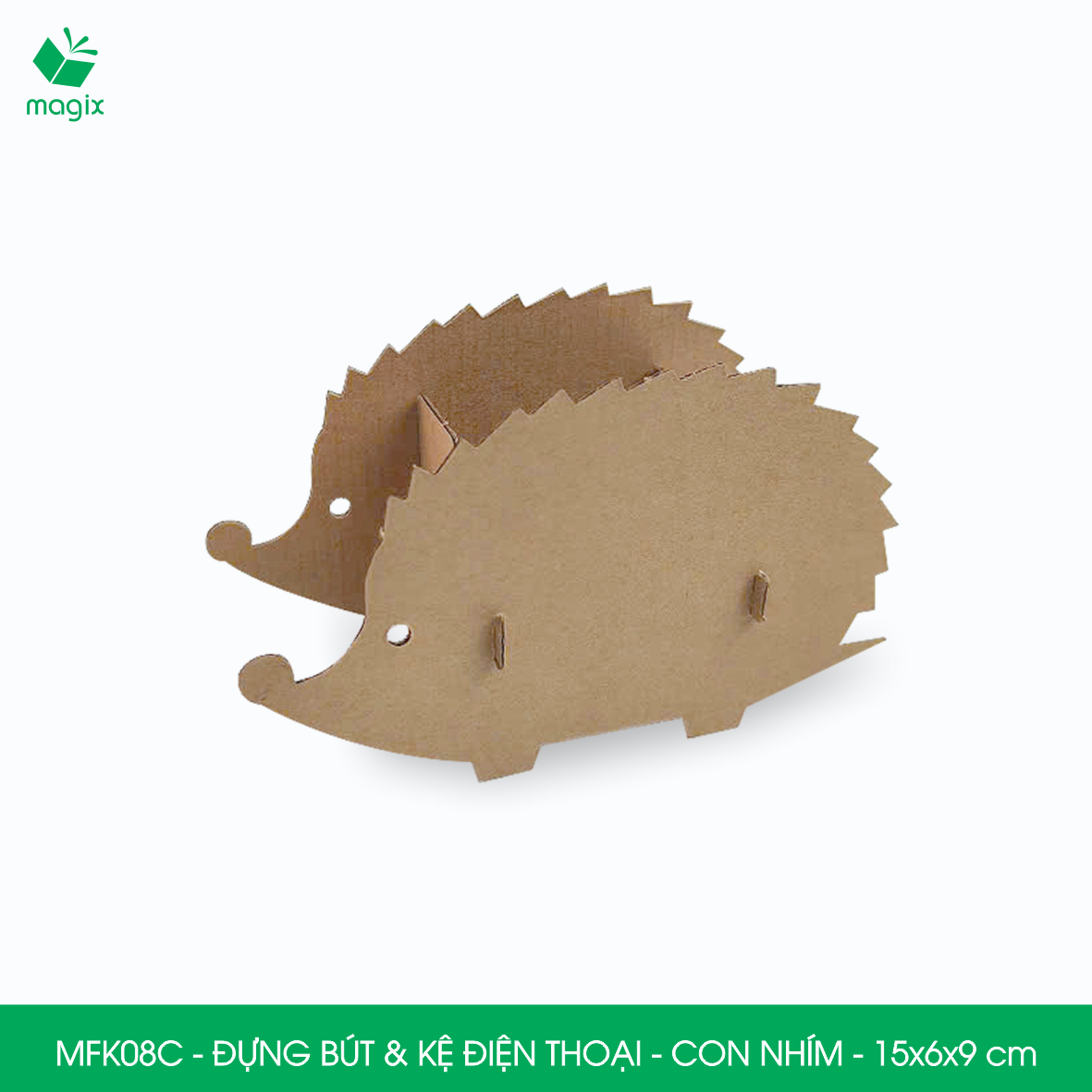 MFK08C - Đựng bút &amp; kệ điện thoại bằng giấy carton - Hộp bút kiểu dáng Con nhím - 15x6x9 cm