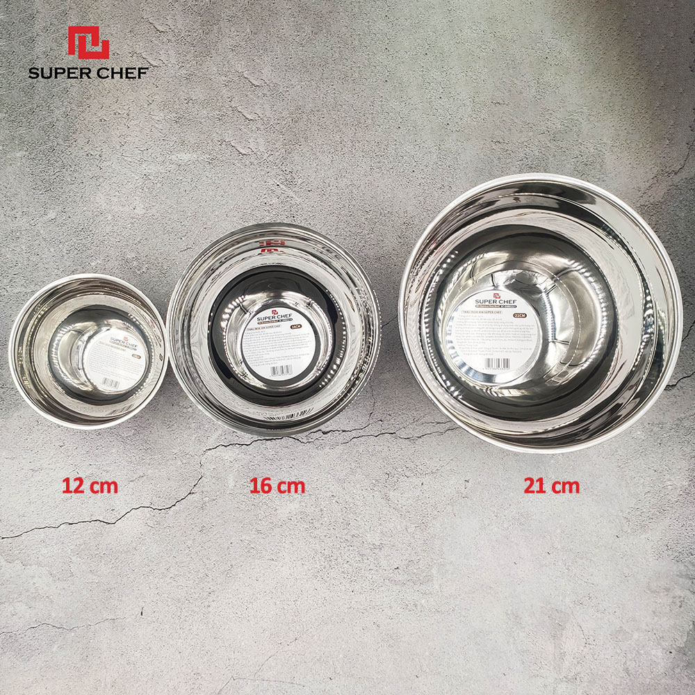 Thau Trộn Inox 304 Sâu Lòng Dày 0.5mm, Cứng Cáp Siêu Bền Bỉ, An Toàn Khi Tiếp Xúc Thực Phẩm Không Ăn Mòn, Không Oxy Hóa, Hoen Gỉ, Sáng Bóng Sang Trọng, Tiện Lợi ( Size từ 12cm-21cm)