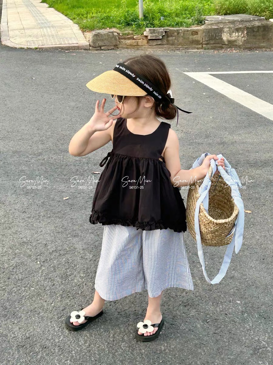 [Từ 1 đến 12 tuổi] Sét tiểu thư đen xoè bèo đẹp sang kiểu Vintage chất thô cotton dáng siêu yêu bé gái đến 45kg