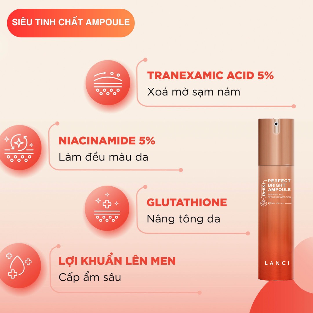 Serum Ampoule Lanci dưỡng trắng da chống lão hoá, giảm nếp nhăn, phục hồi tái tạo da - 50ml