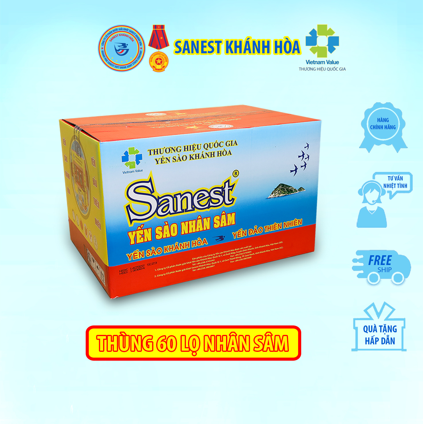Nước Yến sào Khánh Hòa Sanest Nhân sâm đóng lọ 70 ml