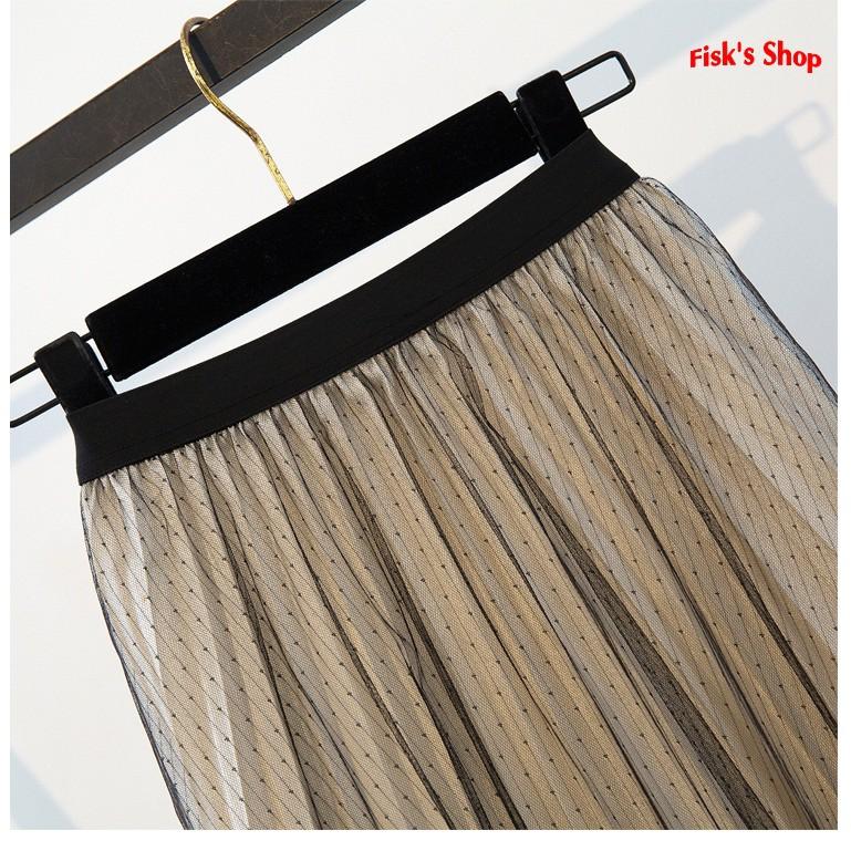 Set váy phông xẻ phối váy ren