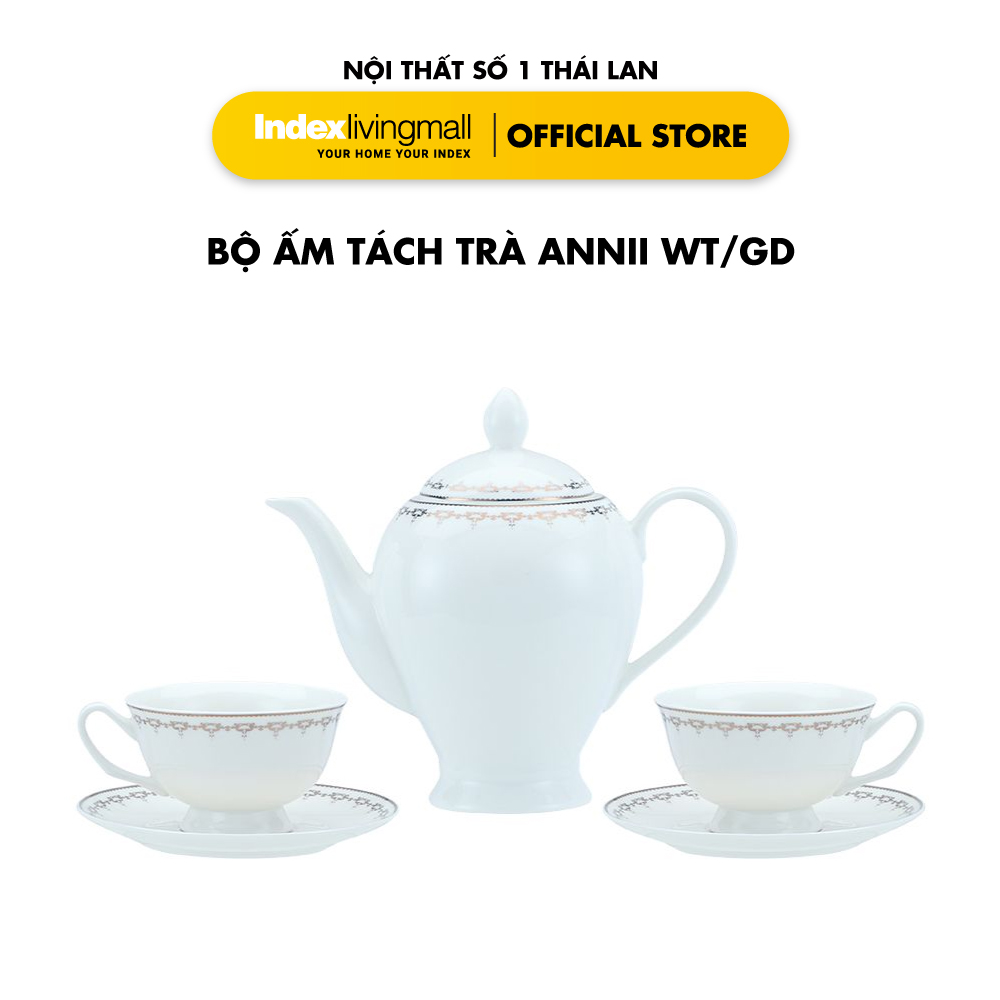 Bộ Ấm Tách Trà ANNI Màu Trắng Hoạt Tiết Vàng Đồng Sang Trọng Cao Cấp, Ấm Trà 250ML, Bình Trà 1L| Index Living Mall | Nội Thất Nhập Khẩu Thái Lan - Phân Phối Độc Quyền Tại Việt Nam