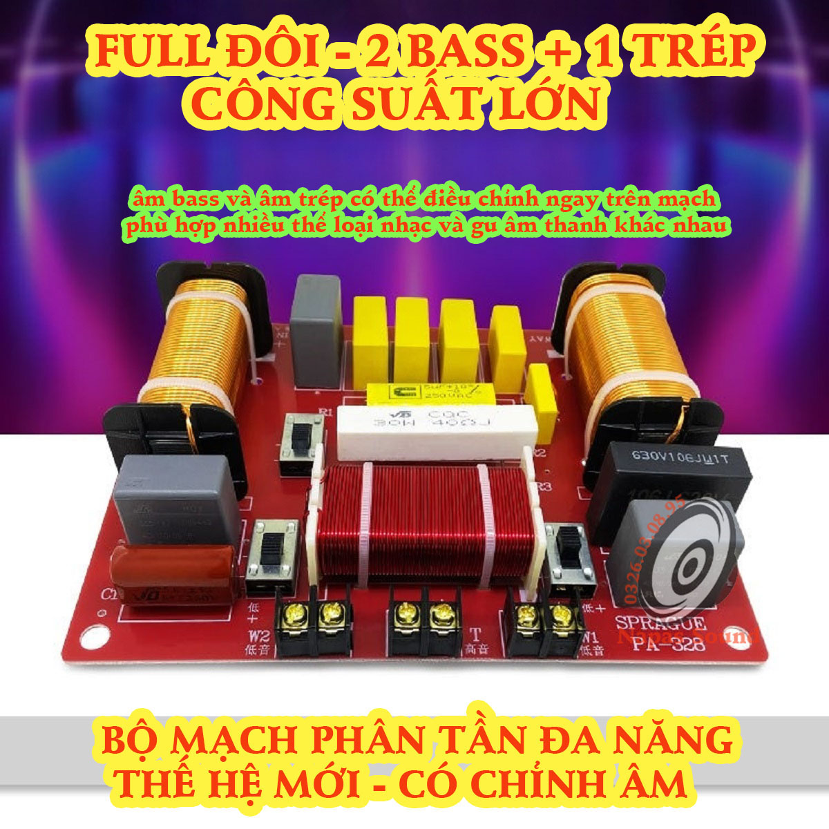 MẠCH PHÂN TẦN FUL ĐÔI CÔNG SUẤT LỚN PA328 - LOẠI ĐA NĂNG CÓ CHỈNH ÂM BASS VÀ TRÉP - PHÂN TẦN 2 BASS 1 TREBLE