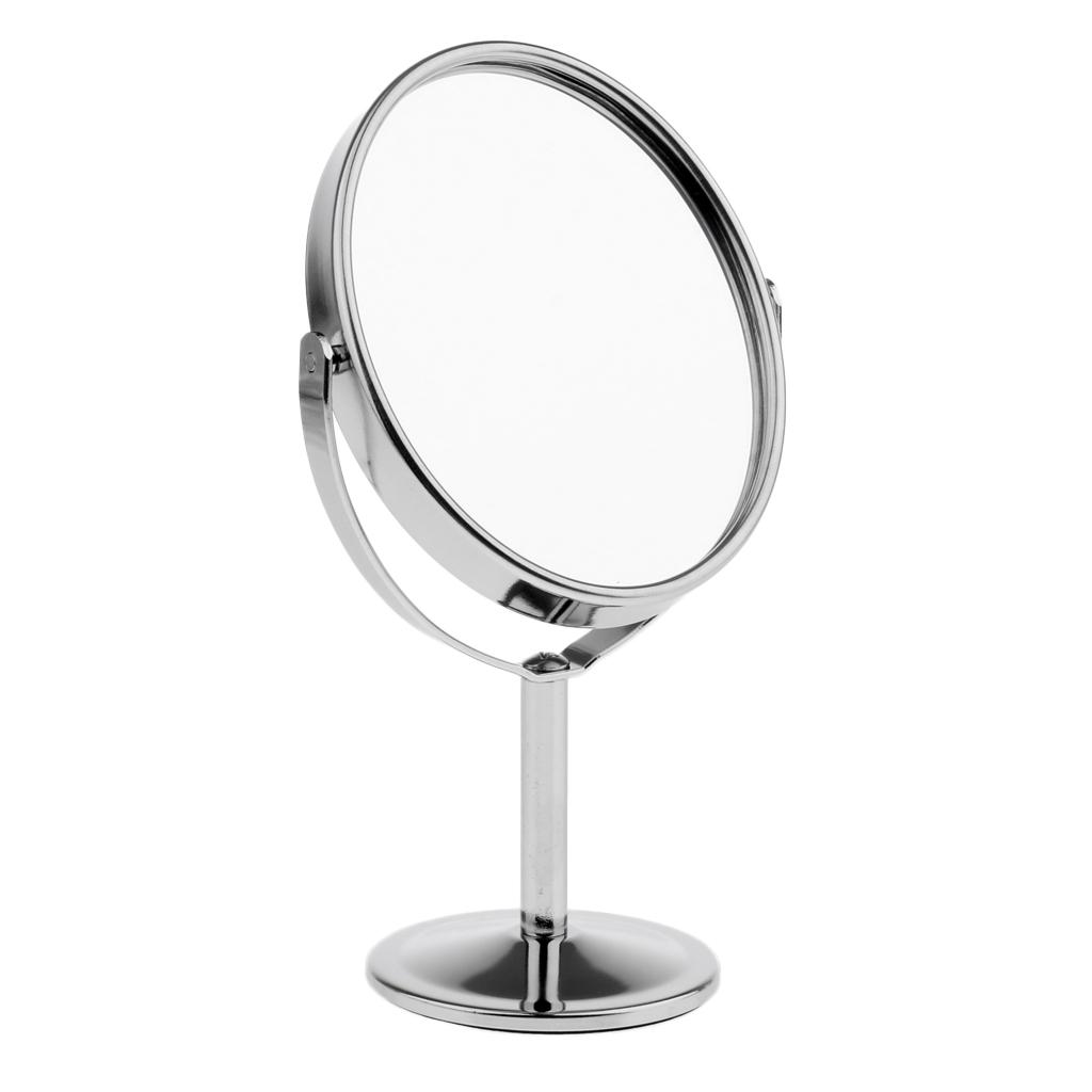 8x3in Mini Dual Side Normal Magnifying Oval Stand Makeup Table Mirror Silver