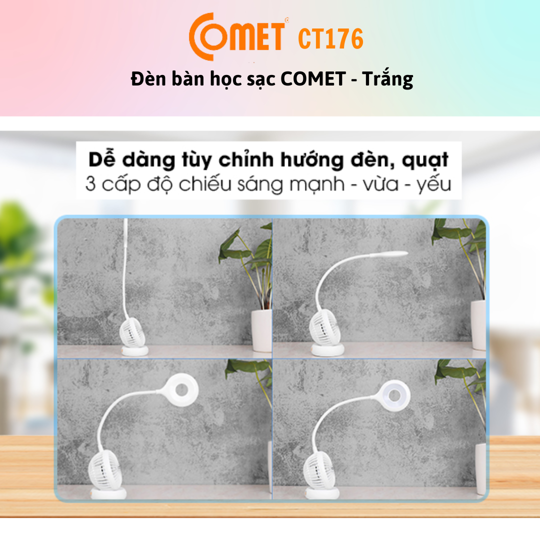 Đèn Bàn + Đèn Sạc 2 Trong 1 LED COMET CT176W - Màu