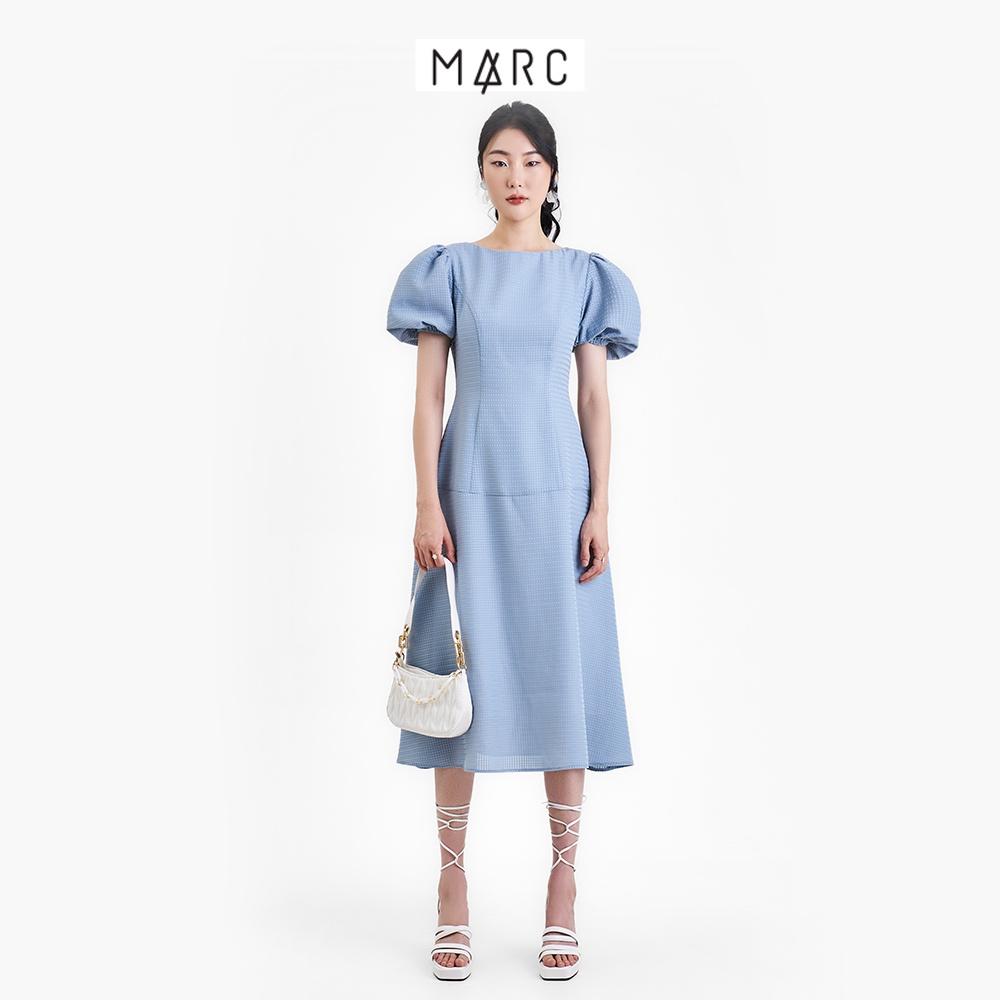 Đầm nữ MARC FASHION midi form A cổ thuyền tay phồng nhún thun TRNH093122