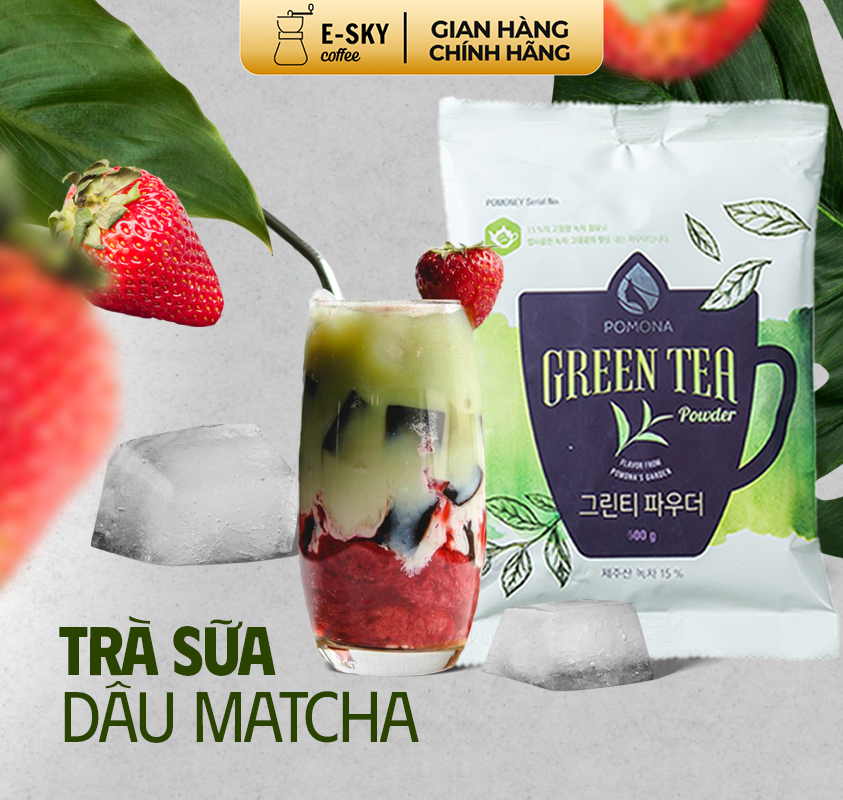 Bột Trà Xanh Pomona Green Tea Powder Nguyên Liệu Pha Chế Cà Phê Trà Xanh Đá xay Milk Foam Hàn Quốc 800g