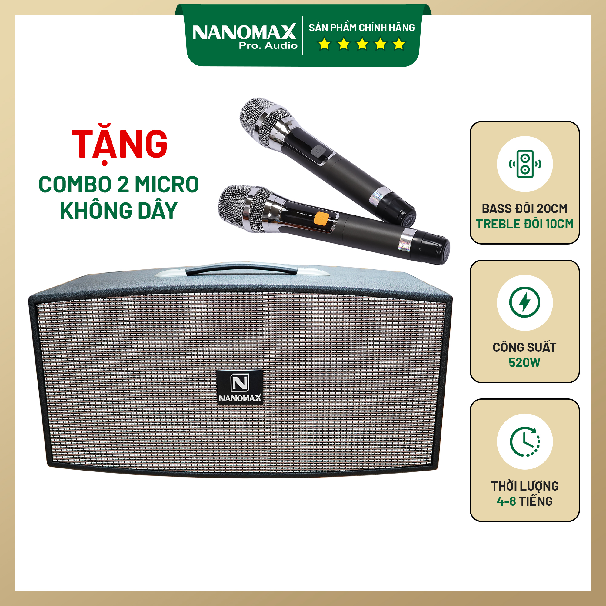 Loa Kéo Karaoke Xách Tay Nanomax X-420 X420 Đen Bass Đôi 20cm Công Suất 520w Hàng Chính Hãng