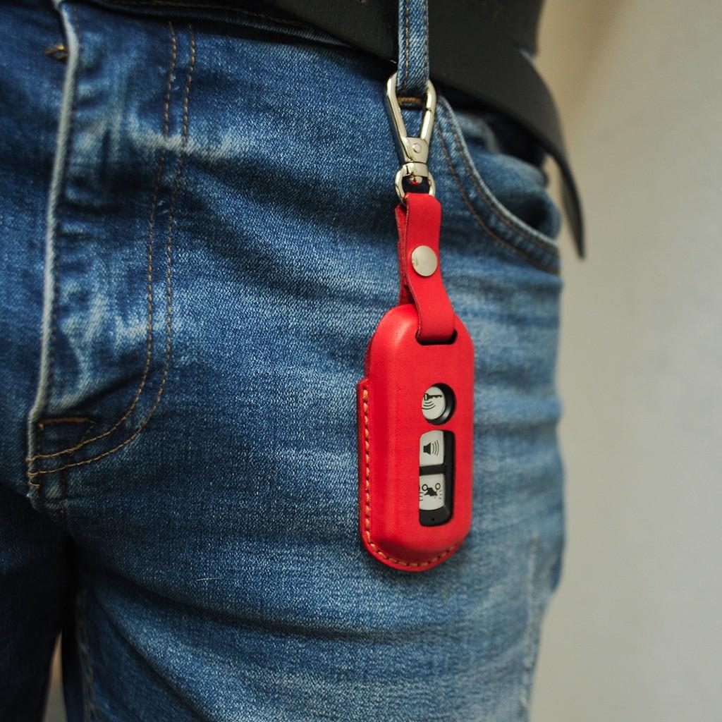 BAO DA CHÌA KHÓA MÀU ĐỎ CHO SMARTKEY XE SH - Bao chìa khóa handmade thủ công - Miễn phí khắc tên sđt theo yêu cầu Không