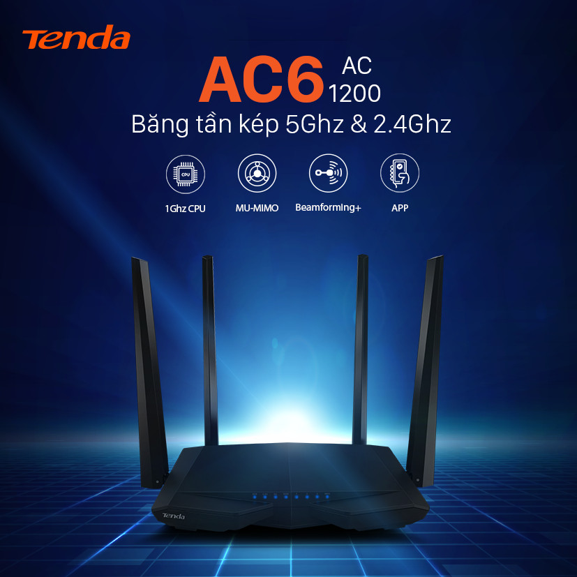 Thiết bị phát Wifi Tenda AC6 Chuẩn AC 1200Mbps - Hàng Chính Hãng