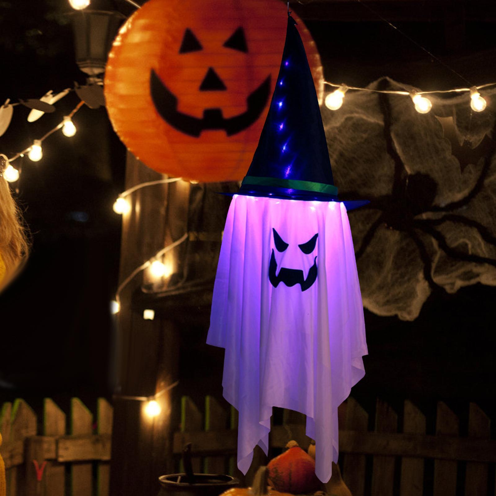 Halloween LED Flashing Light, Glowing Hanging , Scary Decorative Reusable Hanging Witch Hat Lamp for Patio ,Indoor Yard Decor