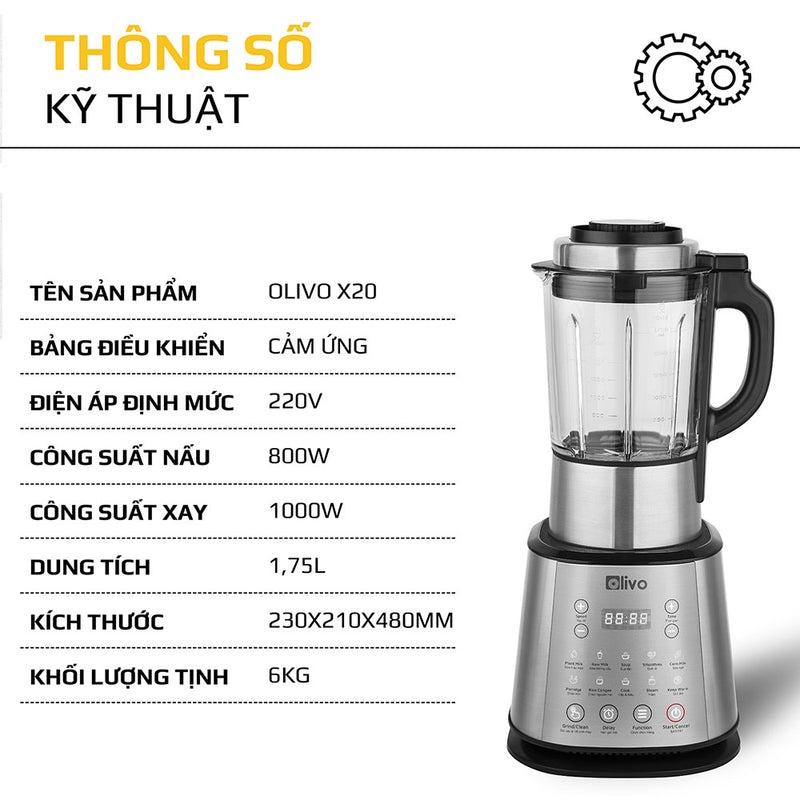 Máy Làm Sữa Hạt Máy Xay Nấu Đa Năng OLIVO X20 CHÍNH HÃNG Công suất 1800W - Thương Hiệu Mỹ, Hàng chính hãng