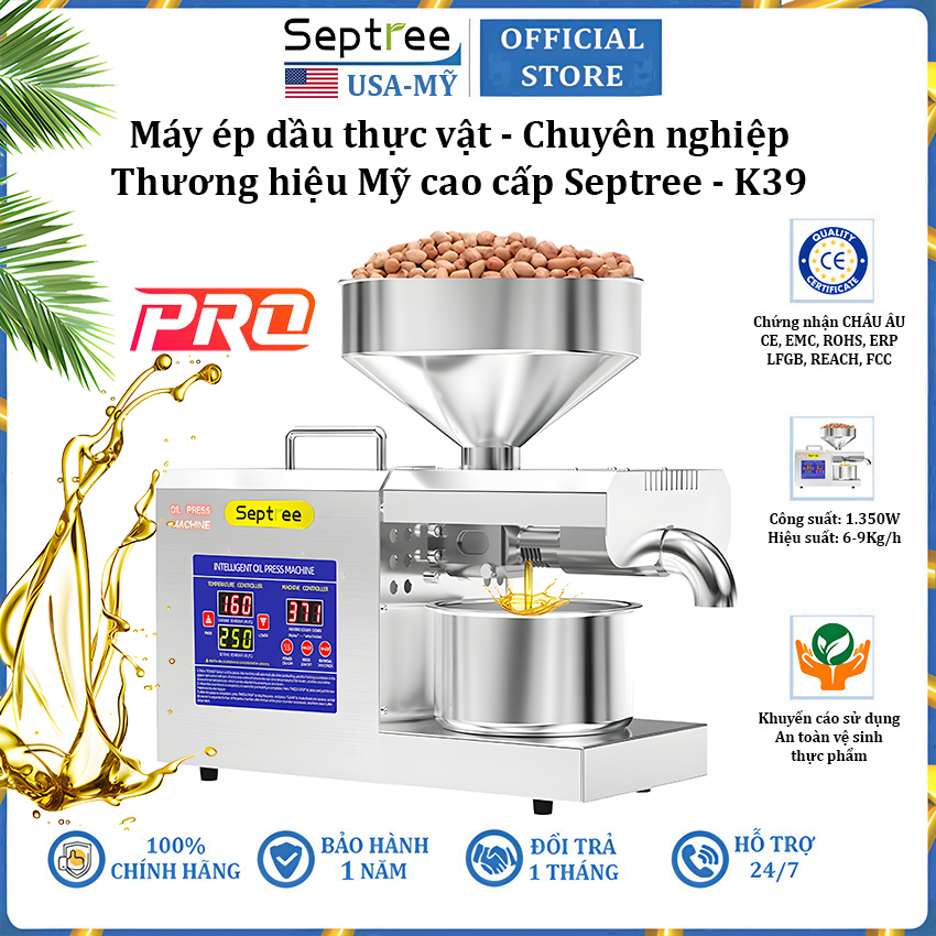 Máy ép dầu ăn thực vật thế hệ mới thương hiệu Mỹ Septree K39 - Công suất 1350W - Hàng chính hãng (Bảo Hành 1 Năm)