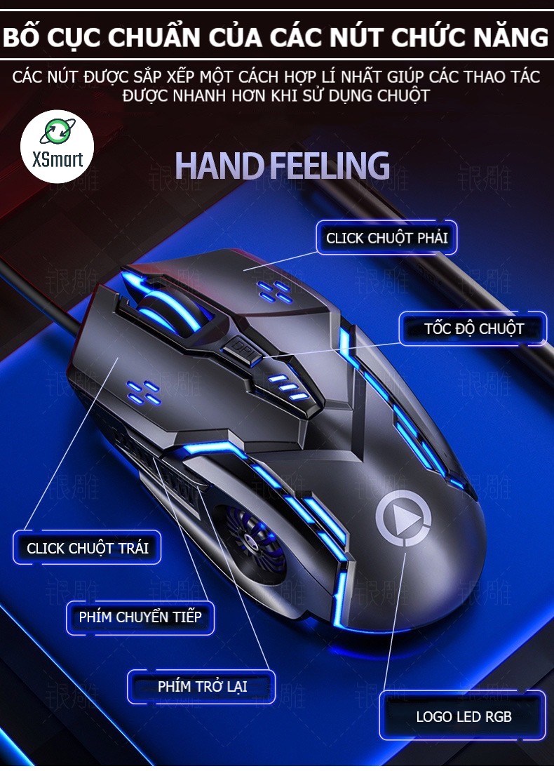 Chuột chơi game máy tính có đèn led đổi màu XSmart G5 Gaming thiết kế 6D, chỉnh được DPI, tương thích pc, laptop - Hàng Chính Hãng