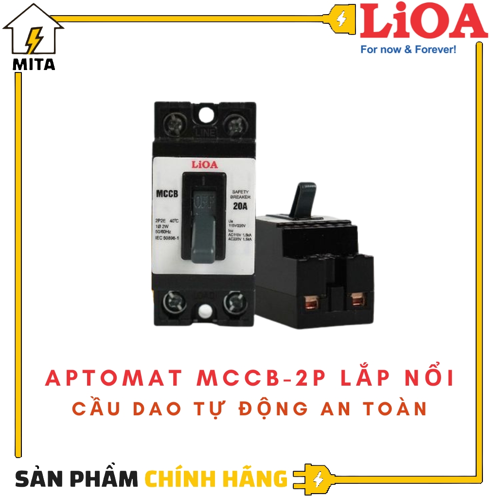 Cầu dao an toàn (APTOMAT) LIOA 2 cực 1 tiếp điểm 10A đến 30A - LIOA MCCB2P1E + Hộp Aptomat lioa SEMCCBN