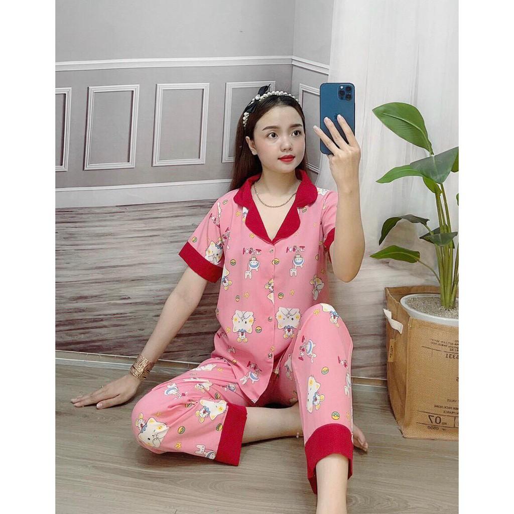 Đồ bộ ngủ mặc nhà pijama, tay ngắn cánh dơi quần dài, vải lụa siêu mềm mại