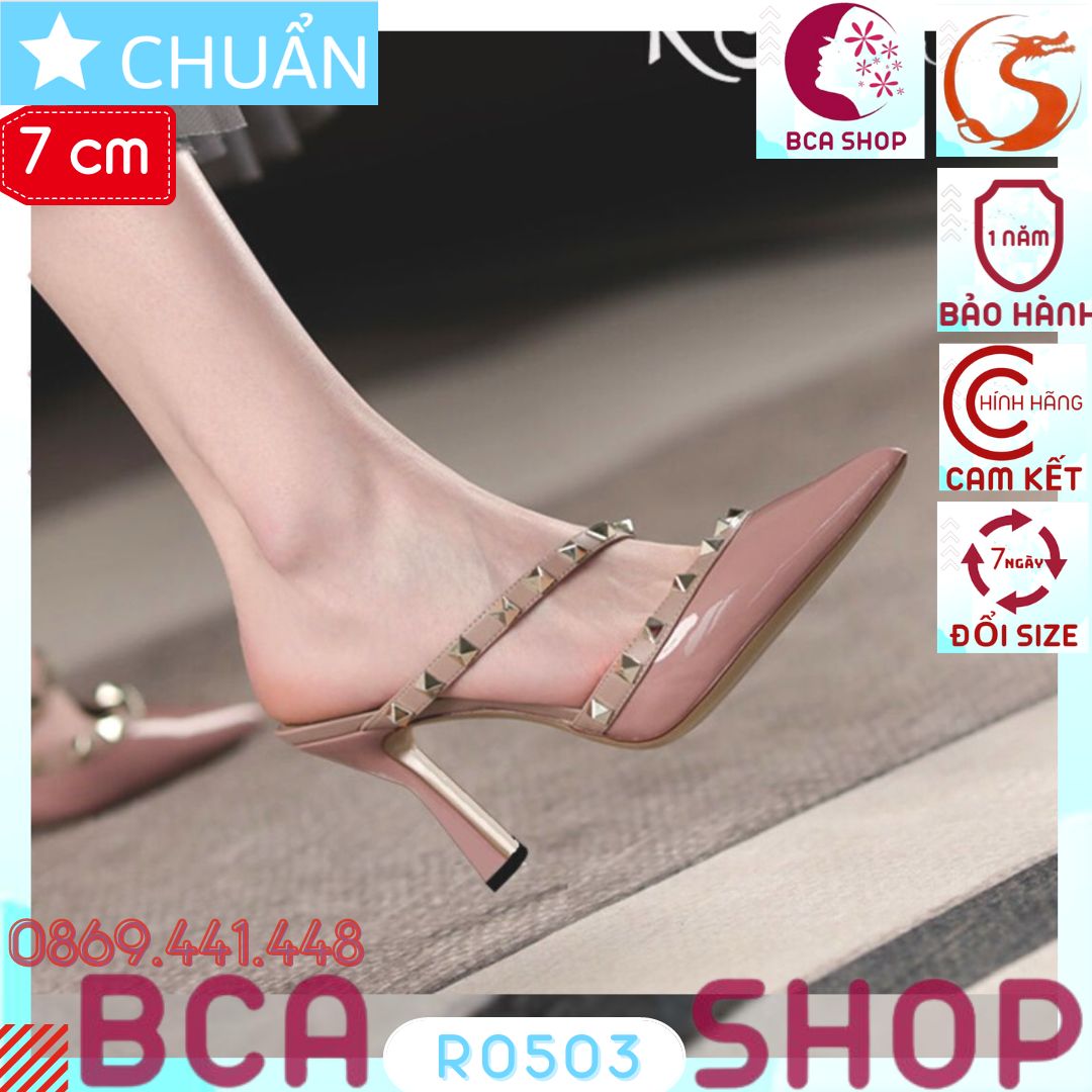 Giày cao gót nữ hở gót 7p RO503 ROSATA tại BCASHOP mũi nhọn, viền gai kim loại sành điệu, thời trang - màu hồng