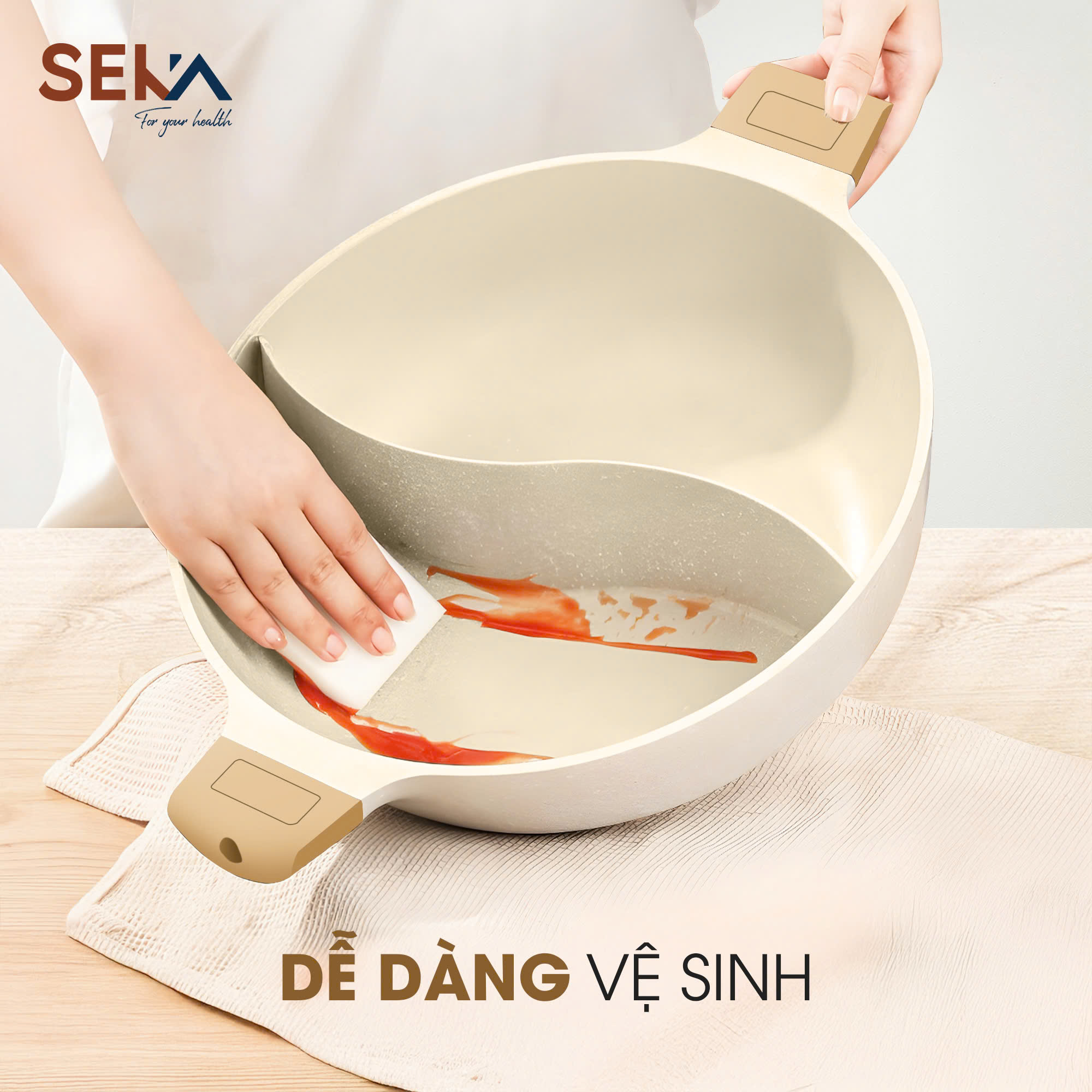 Nồi lẩu 2 ngăn nhôm đúc nguyên khối Seka 28cm- dùng được trên mọi loại bếp