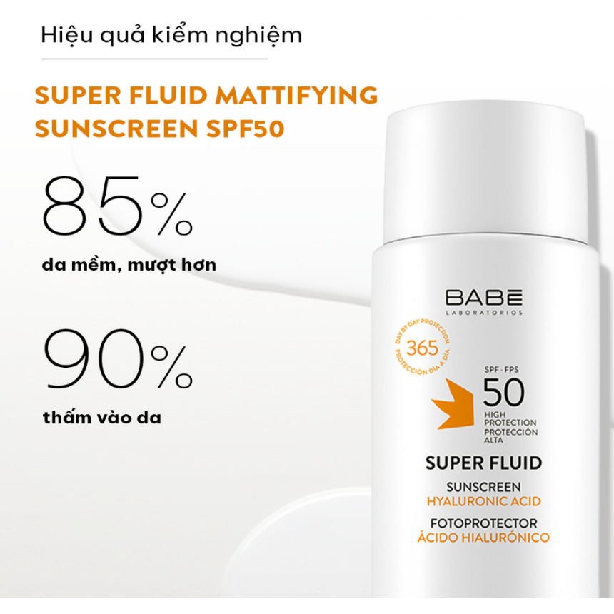 Kem chống nắng phổ rộng dành cho da khô BABE Super Fluid Sunscreen SPF50 50ml