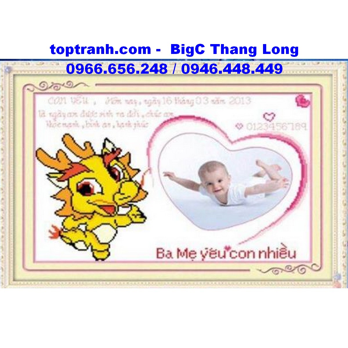 Tranh thêu chữ thập con rồng tuổi thìn 222704 chưa thêu