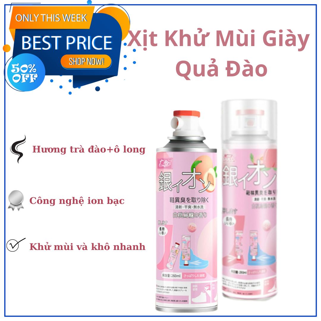 Chai Xịt Khử Mùi Giày Vị Đào Ô Long - Khử Mùi Hôi Giày, Hôi Chân, Mùi Tất, Tủ Giày Lâu Năm Bằng Tinh Chất NaNo Bạc