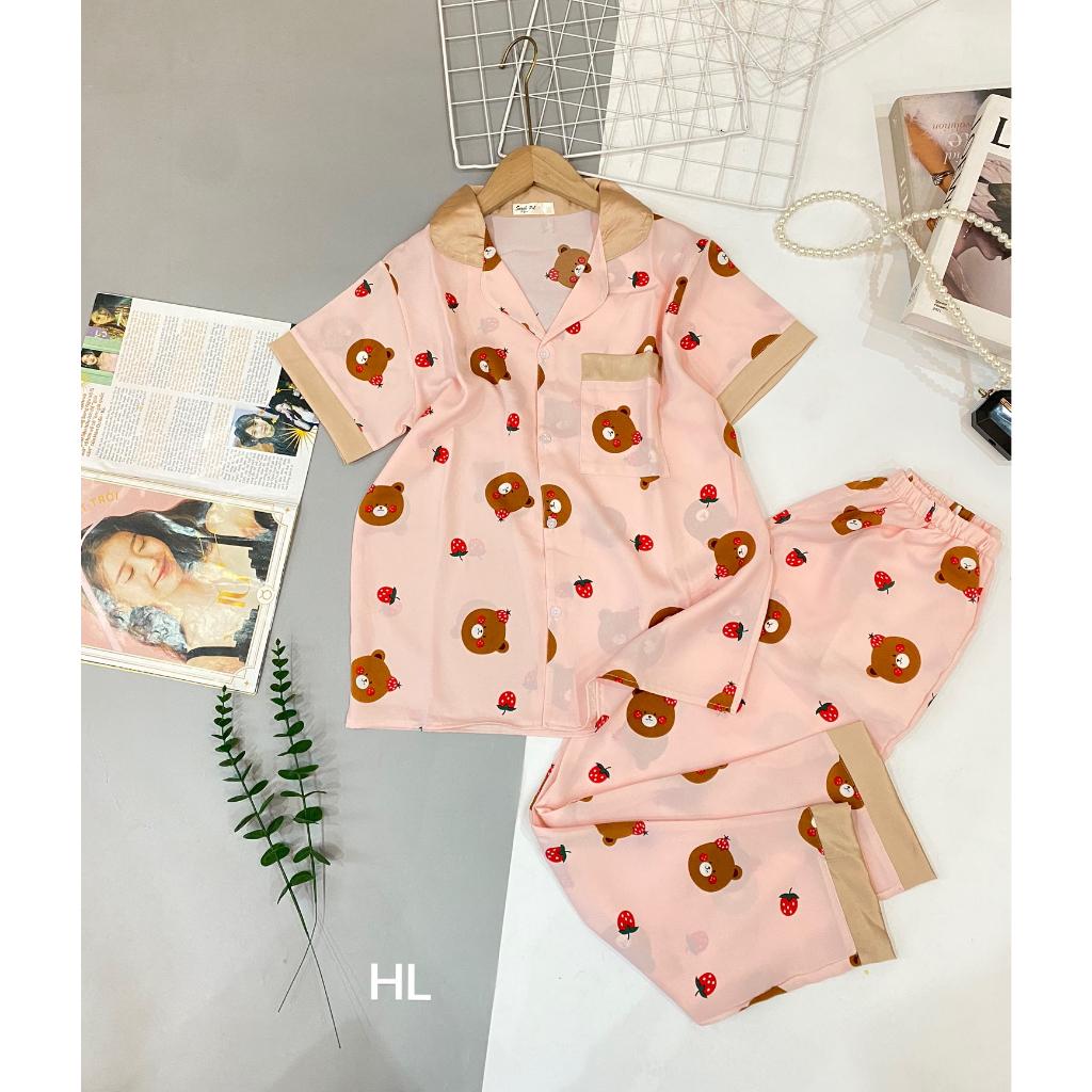 Đồ bộ nữ pijama mặc nhà, bộ ngủ dễ thương freesize vải lụa dưới 55kg quần dài áo cộc -xshop18