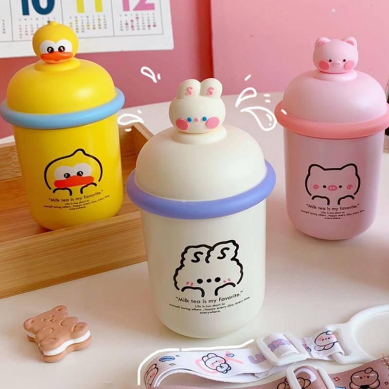 Động Vật Đáng Yêu Nước Thời Trang Trẻ Em Học Giữ Nhiệt Cốc Tập Uống Có Di Động Dây Đeo Vai Thép Không Gỉ Cốc - one
