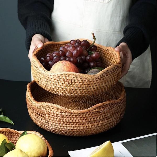 Bát Mây Tròn Viền Lượn Sóng - Khay Mây Viền Sen - Rattan Storage Basket