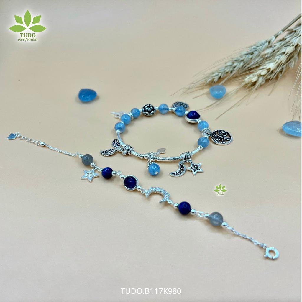 Vòng Tay Nữ Đẹp - Vòng Phong Thủy Mệnh Thủy Mộc TUDO B117K980 Charm Bạc Trăng, Sao, Hoa Sen, Cây Mộc
