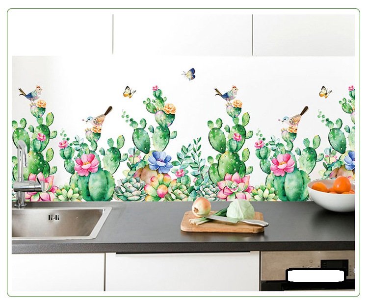 Decal dán tường cây xương rồng bầy chim vui nhộn