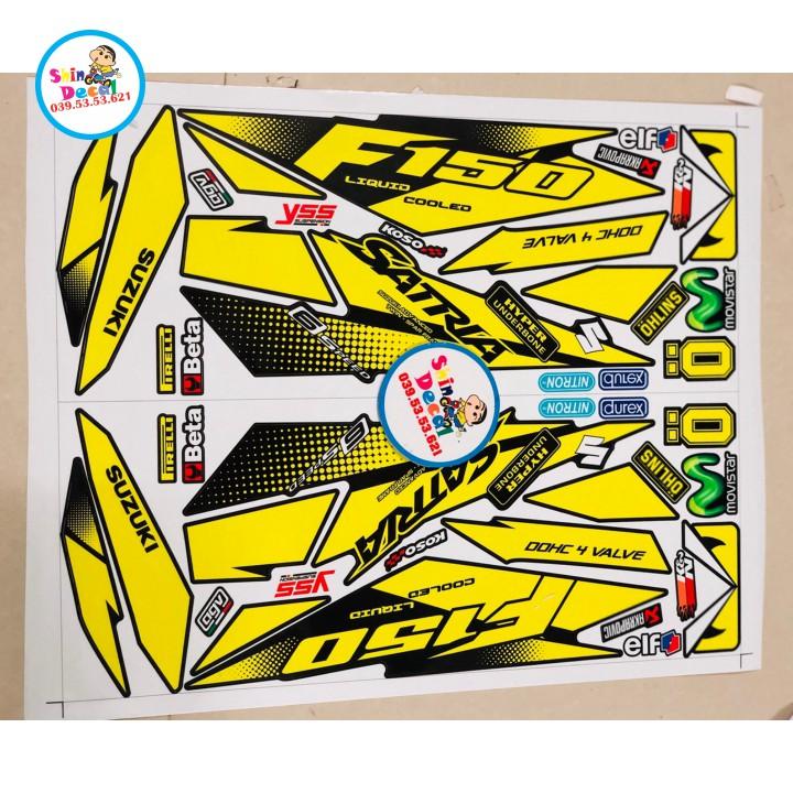 Tem xe Satria fi vàng dán xe đen