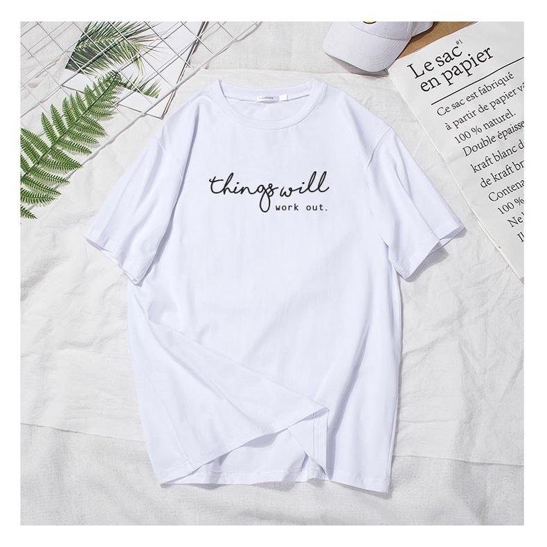 Áo thun nữ chữ xinh THING WILL word out tay lỡ dáng rộng unisex