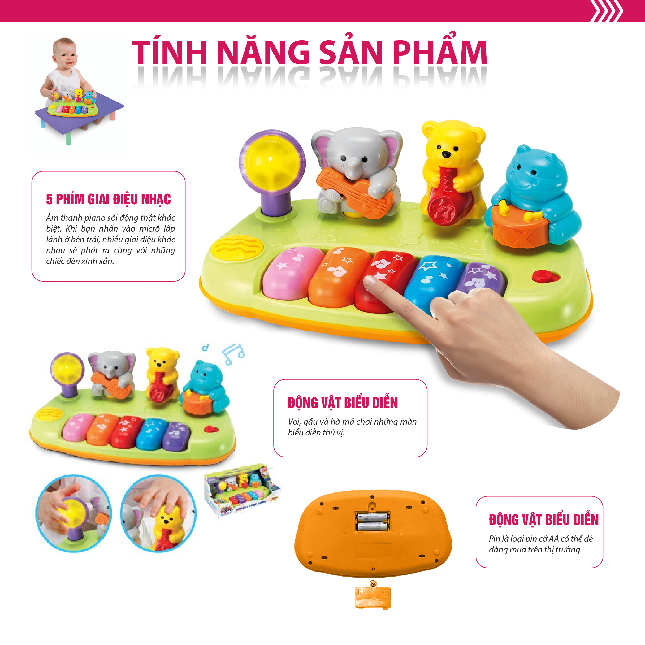 Đàn nhạc Piano đồ chơi động vật hoang dã mini WF002012