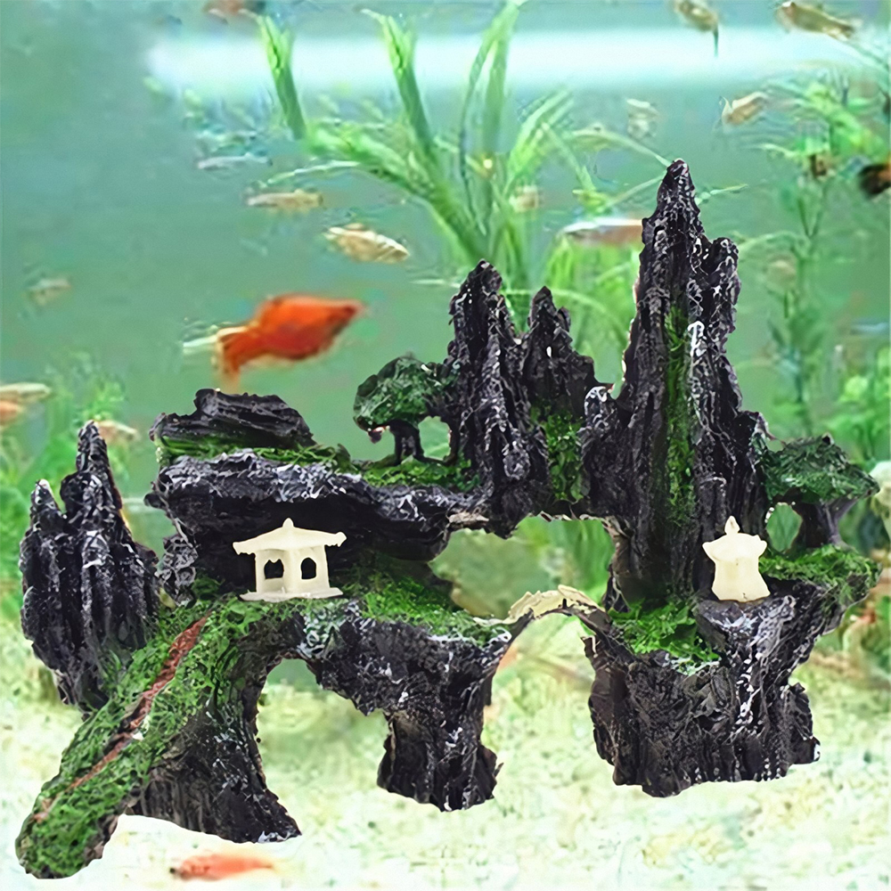 Mô hình hòn non bộ núi đá hang động cây cỏ 2 thiết bị phụ kiện bể cá trang trí nhà cửa lũa bể cá thủy sinh