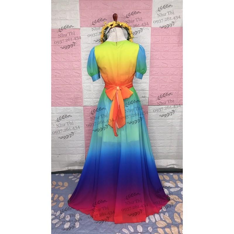 (miễn phí chỉnh váy) đầm maxi màu loang ombre cột nơ ngực xẻ tà đi biển du lịch chụp hình sống ảo cực sang giá rẻ
