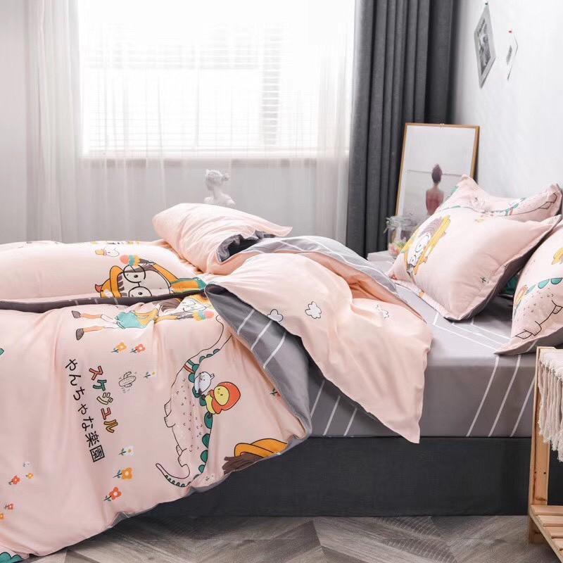 Bộ chăn ga Cotton Poly cô bé kính cận - mẫu mới phong cách Hàn Quốc