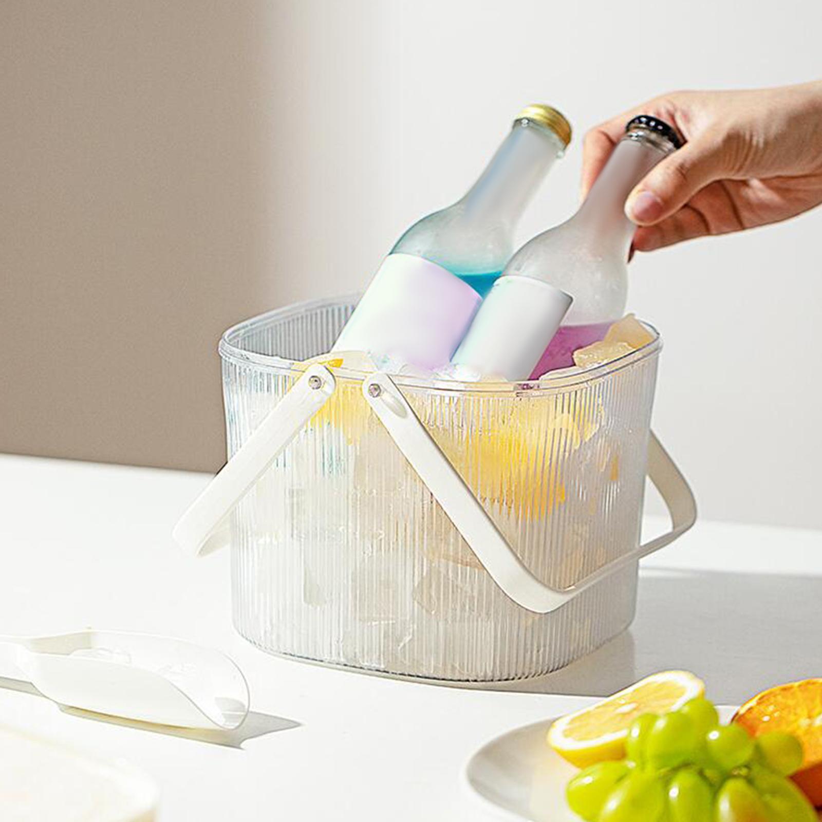 Household Ice Bucket, Wine Bucket Multifunctional Storage Tub Clear with Lid and for Beverage Drinks Beer Bottles Party Living Room