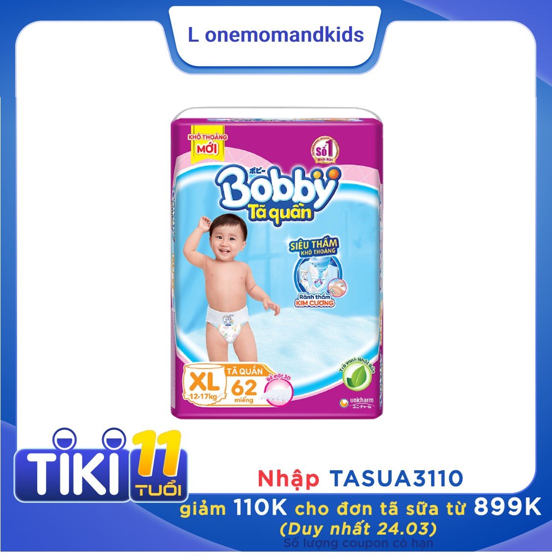 Tã Quần Bobby Ultra Jumbo XL62 Siêu Siêu Lớn (Size XL) - 62 Miếng