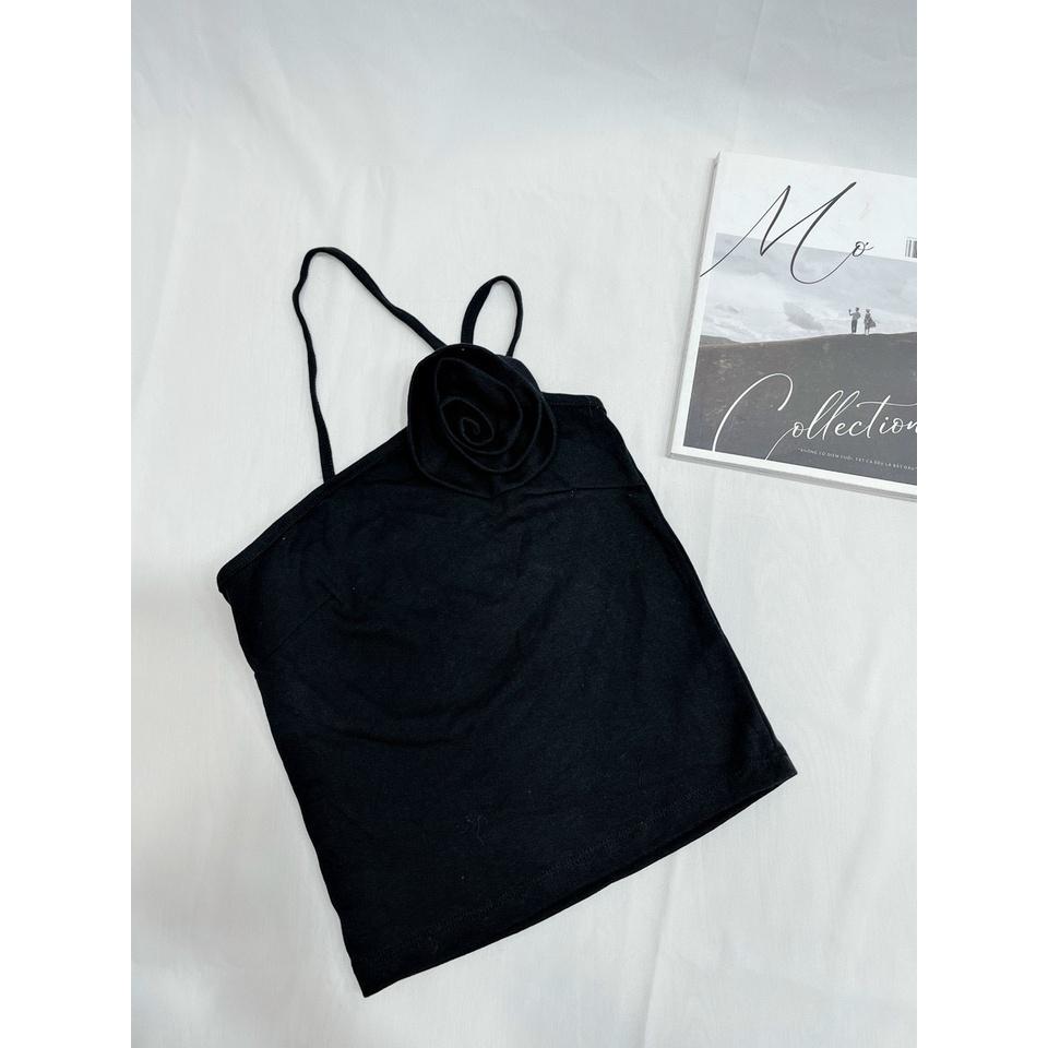 ÁO CROPTOP ÔM BODY ĐÍNH HOA HỒNG DÂY CHÉO CỰC SEXY VÀ SANG TRỌNG