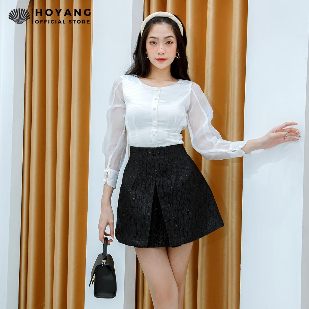 Áo Voan Tay Lưới Đính Nút Thời Trang HOYANG AHY22