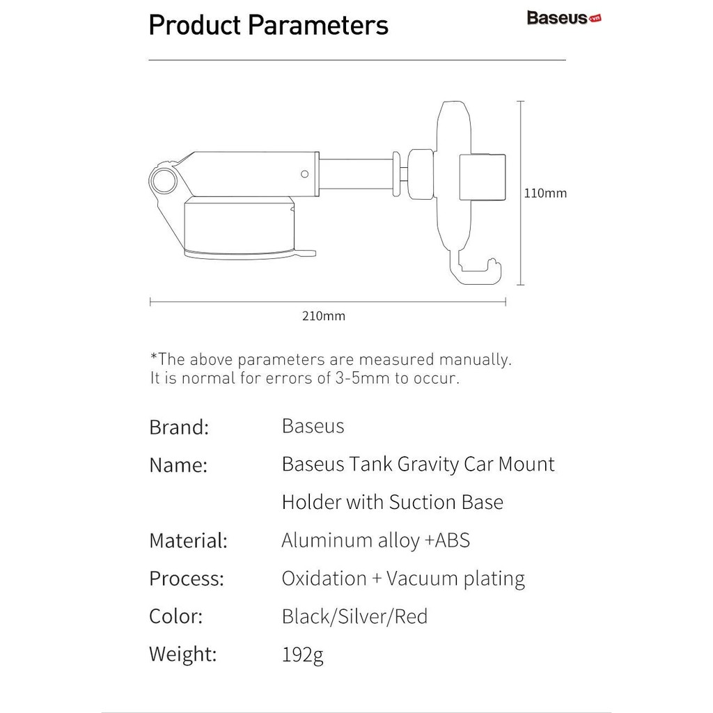 Kệ điện thoại trên ô tô đế hút chân không dán kính hoặc taplô Baseus Tank SUYL-TK01_Hàng chính hãng