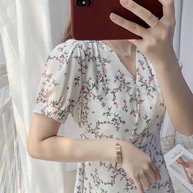 Váy hoa vintage cổ chéo hoa tiết hoa nhí Ulzzang style VKE7026 Hàng Quảng Châu