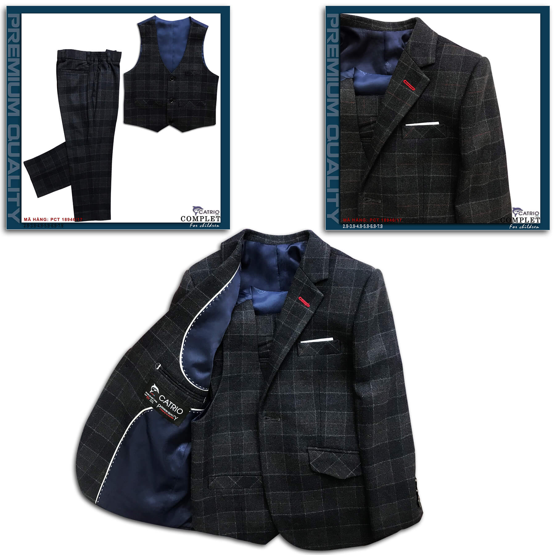 BỘ VEST BÉ TRAI CATRIO PCT 18946/17 LÀ BỘ COMPLET VESTON CHO TRẺ EM TỪ 2 TUỔI ĐẾN 7 TUỔI THUỘC BST QUẦN ÁO TRẺ EM MÙA TIỆC CƯỚI LỄ TẾT CATRIO NĂM 2021