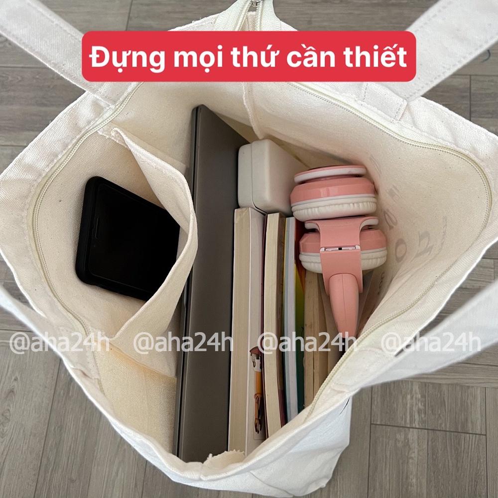 Túi tote vải canvas đi học đi chơi có khóa kéo hàn quốc đeo vai in TOAST BREAD LAGRE AH1646