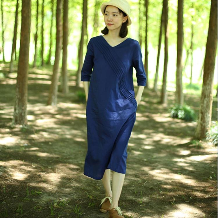 Đầm suông linen cổ V tay lỡ trần ngực ArcticHunter, chất linen mềm mát, thời trang xuân hè 2022
