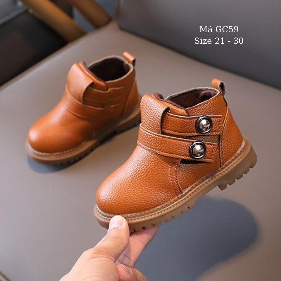 Giày boot cổ cao tre em boots cho bé trai 1 - 5 tuổi da mềm thời trang 2 màu nâu đen phong cách Hàn Quốc GC59